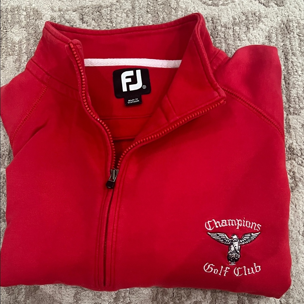 FJ FootJoy Red Quarter-Zip Pullover - Champions Golf Club Embroidered